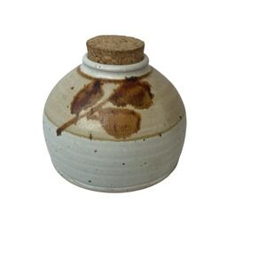 Handcrafted Art Pottery  Oil Lamp Cream And Tan‎ Speckled Cork Topper 4"